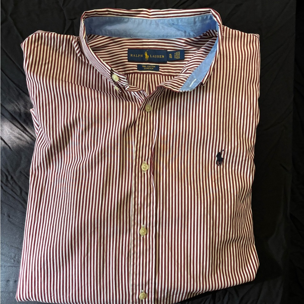 Ralph Lauren Men's Burgundy and White Striped Shirt